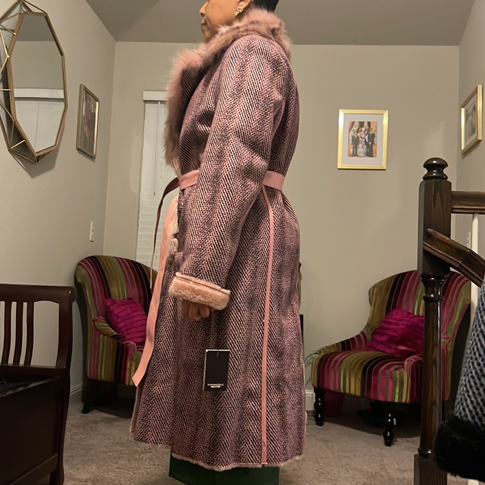 New Multi faux fur / micro suede midi winter coat with  snaps and belt. - Picture 2 of 8